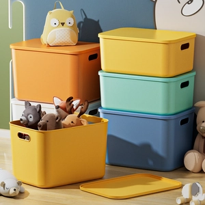 Plastic Storage Box With Lid And Handle Stackable Household Clothes Toy Organizer Bin Nordic Solid Color Container