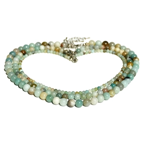 Collier à trois rangs fait main en perles d'agate avec fermoir mousqueton argenté