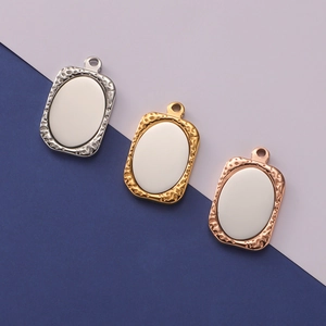 Geometric Rectangle Mirror Pendant Hammered Texture Border Stainless Steel For DIY Jewelry Making Crafts Modern