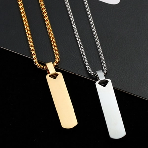 Polished gold and silver geometric vertical bar pendant necklaces for men in stainless steel