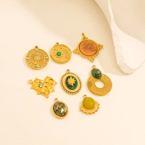 Stainless Steel Pendants Natural Stone Charms For DIY Necklace Bracelet Making Gold Plated Vintage Jewelry Accessories