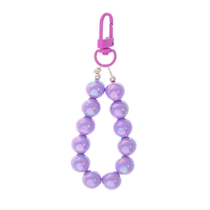 Iridescent purple acrylic beaded pendant with metal hook for keys and bags