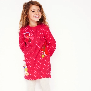 Girls Long Sleeve Cotton Dress Polka Dot Print Cute Animal Applique Casual Autumn Winter Outfit For Toddlers Kids