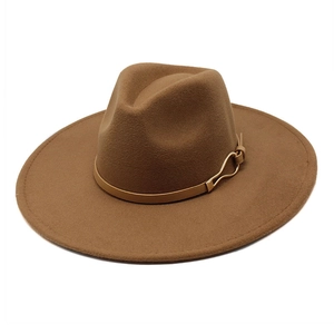 Retro Wide Brim Fedora Hat Woolen Felt Jazz Cap With Leather Band Metal Buckle For Men Women