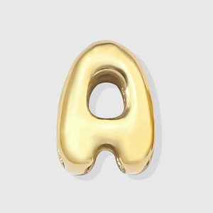 Polished golden balloon style letter A pendant charm with 3D metallic mirror finish