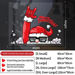 Detailed size chart for Santa Claus Christmas window static stickers in various dimensions