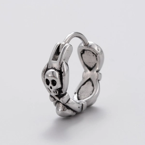 Retro punk dark silver skull rabbit earring made of cast stainless steel for men