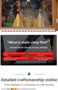 Macro detail of golden Christmas tree static window film made of high-quality PVC