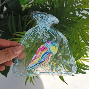 Detail of colorful jellyfish suncatcher window sticker showing rainbow prism effects
