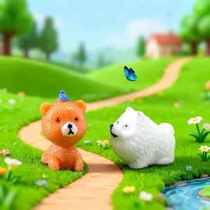 Miniature resin puppy and bear figurines for creative DIY micro landscape garden decor