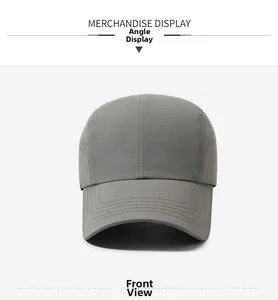 Front view of grey quick-dry sports baseball cap with detailed brim stitching