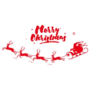 Red Merry Christmas wall sticker with Santa Claus and reindeer for festive window decoration
