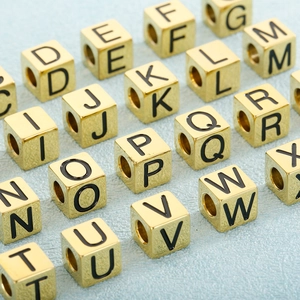 Golden titanium steel alphabet cube beads for DIY jewelry making and bracelets