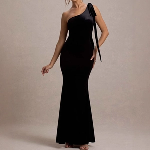 Robe De Soirée En Velours À Une Épaule Sirène Coupe Ajustée Longueur Sol Avec Noeud Pour Femmes