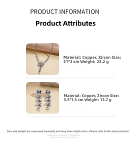 Detailed size and material specifications for zircon necklace and tassel earrings set