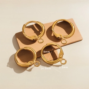 18K gold-plated stainless steel round french hook earrings with 14.5mm outer diameter