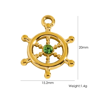 Golden helm pendant dimensions 20mm height with green gemstone and weight 1.4g