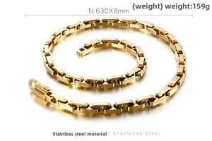 Detailed view of heavy gold stainless steel chain necklace measuring 630mm x 8mm