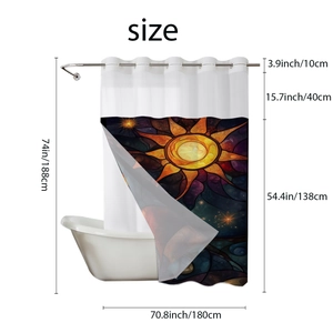 Detailed dimension chart for sun and star print shower curtain sized 180x188cm