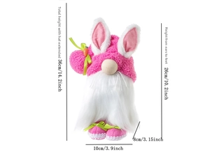 Dimensions détaillées du nain de Pâques avec oreilles de lapin et bonnet rose