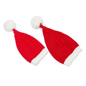 Classic red and white knitted Christmas hats with faux fur pompom for parent and child