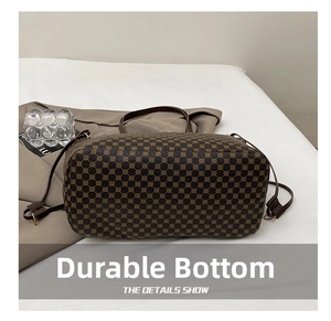 Detail view of the durable wear-resistant bottom on the retro printed tote bag