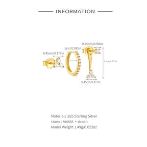 Detailed view of S925 sterling silver earring set with dimensions and S925 hallmark