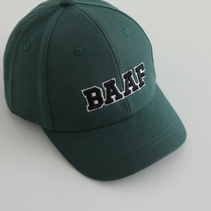 Deep green kids cotton baseball cap with 3D BAAF embroidery for ages 1-5 years