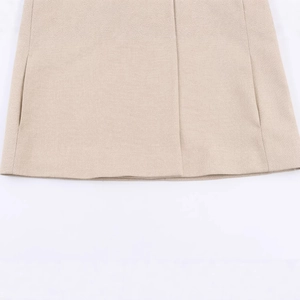 Women's casual long sleeve blazer in oatmeal wool blend with premium pocket stitching
