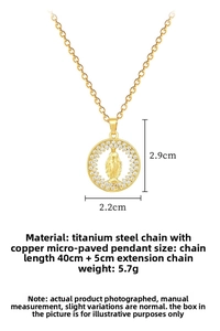 Detailed view of Virgin Mary gold pendant with sparkling cubic zirconia pavé setting