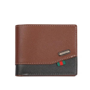Classic men's bi-fold wallet in brown and black leather with retro stripe detail