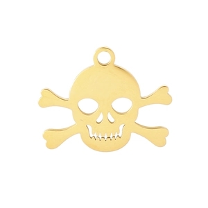 Polished gold skull and crossbones pendant with minimalist metal finish and top hanging ring