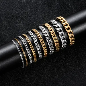 Stainless Steel Cuban Link Chain Bracelet Hip Hop Polished Metal Jewelry For Men And Women With Lobster Clasp