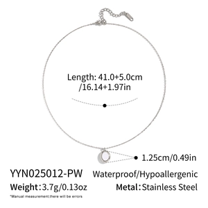 Detailed size chart for stainless steel round necklace with pendant and chain dimensions