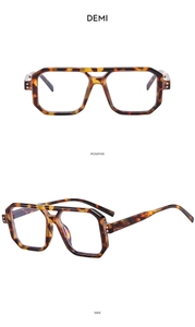 Macro detail of tortoiseshell double bridge aviator frame from front and side angles