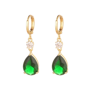 Elegant gold drop earrings with teardrop green gemstones and round crystal accents