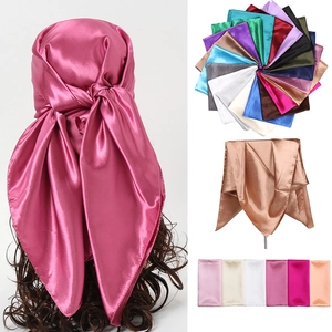 Elegant Satin Square Scarf Satin Feeling Solid Color Hair Bandana Headscarf Neck Scarf For Women