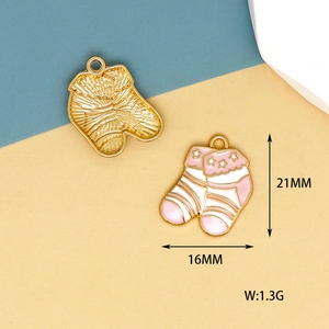 Detail of pink cartoon sock charms with 21x16mm dimensions and gold alloy backing