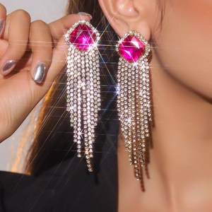 Luxury Long Tassel Drop Earrings For Women Fashion Square Rhinestone Fringe Earrings High End Wedding Party Jewelry Accessory