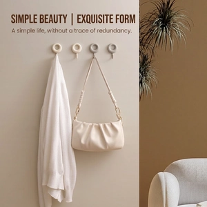 Minimalist wall adhesive hooks set of 4 in beige and grey hanging clothes and bags