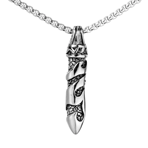 Men Stainless Steel Pendant Dagger Cylindrical Shape Dragon Scale Embossed Pattern Retro Punk Hip Hop Jewelry Accessory