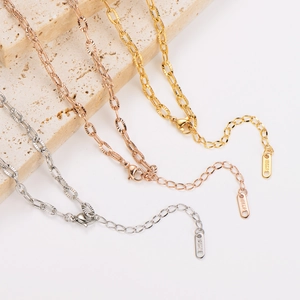 Polished stainless steel twist rope necklaces in gold, silver, and rose gold finishes