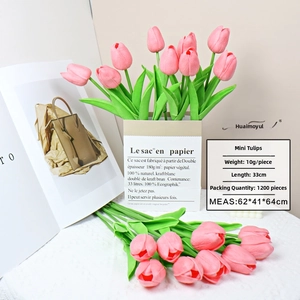 Detail of pink mini artificial tulip flowers with natural petals and dimensions 33cm
