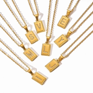 Gold stainless steel letter necklaces with sparkling zircon pavé pendants for women