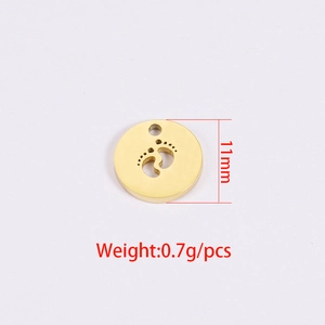 Polished stainless steel round pendant with hollow footprints design, 11mm size