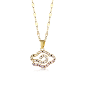 Golden titanium steel cloud pendant necklace with gradient zircon stones on white background
