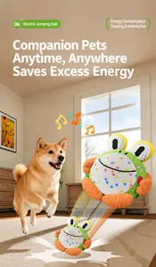 Interactive plush frog electric jumping ball toy for dogs with sound effects in indoor setting