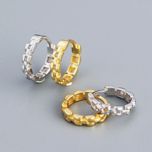 925 Sterling Silver Hoop Earrings For Women Geometric Chain Link Design Minimalist Light Luxury Huggie Jewelry
