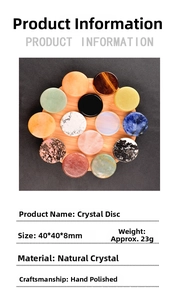 Detailed specs of 40x8mm natural crystal discs with weight and material information