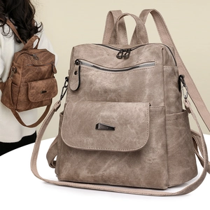 Vintage Rucksack Damen Großes Fassungsvermögen Weiches PU Leder Multifunktionale Reise Schultasche Wasserdicht Retro Design Lässig